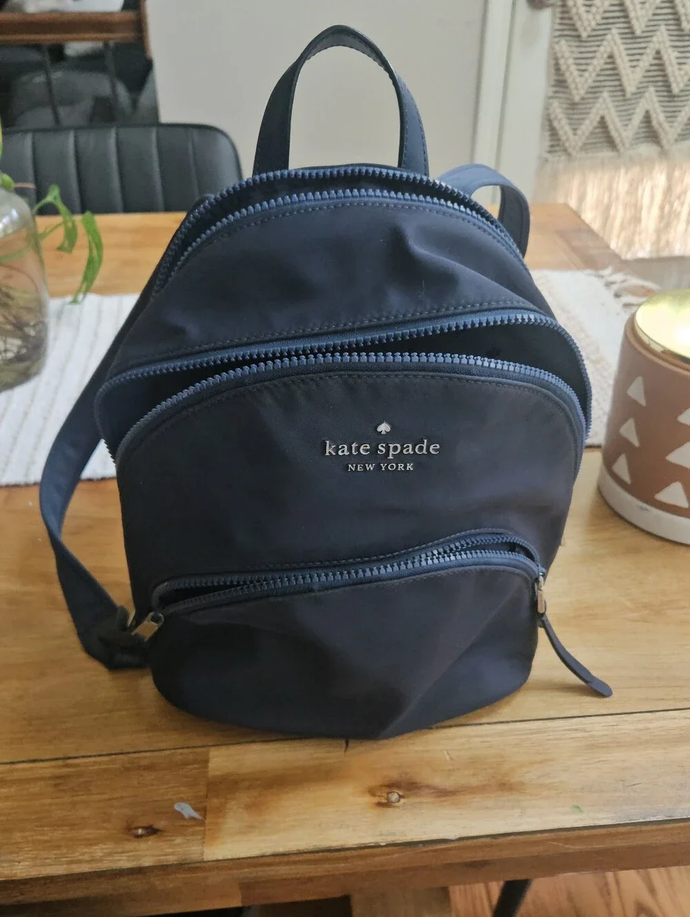 Kate Spade New York Navy Blue Nylon Backpack Small Travel Daypack Gold Hardware
